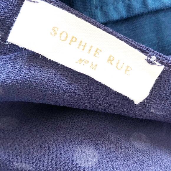 Sophie Rue Med Tank Top Spaghetti Strap Polka Dot Blue Covered Buttons Adj Strap - Picture 4 of 4